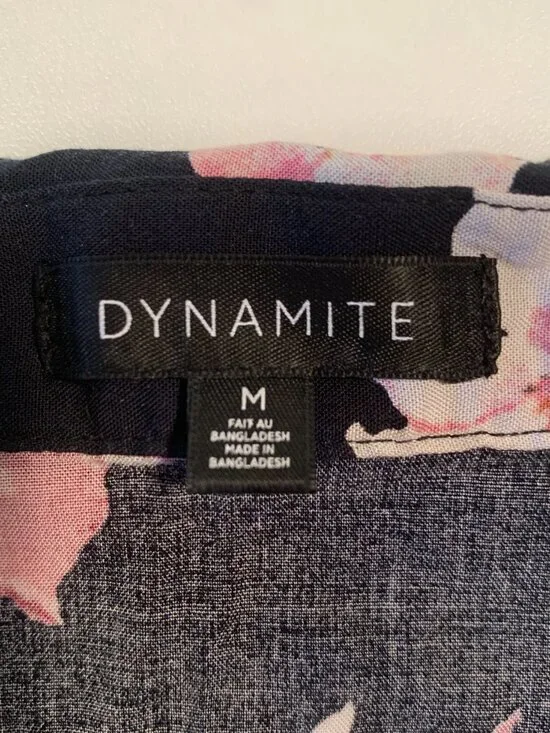 Dynamite Floral Sleeveless Blouse Tie Front Black Pink Boho Button Tank Size M - Picture 6 of 8